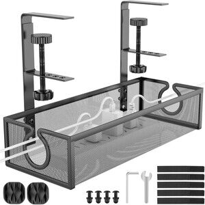 REFLYING Under Desk Cable Management Tray, Metal Long Arms(3.9in)